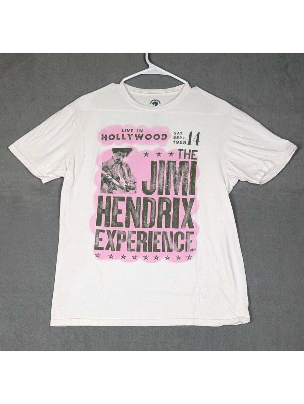 Authentic Hendrix Mens M White Jimi Hendrix Experience Hollywood 1968 Tour Shirt